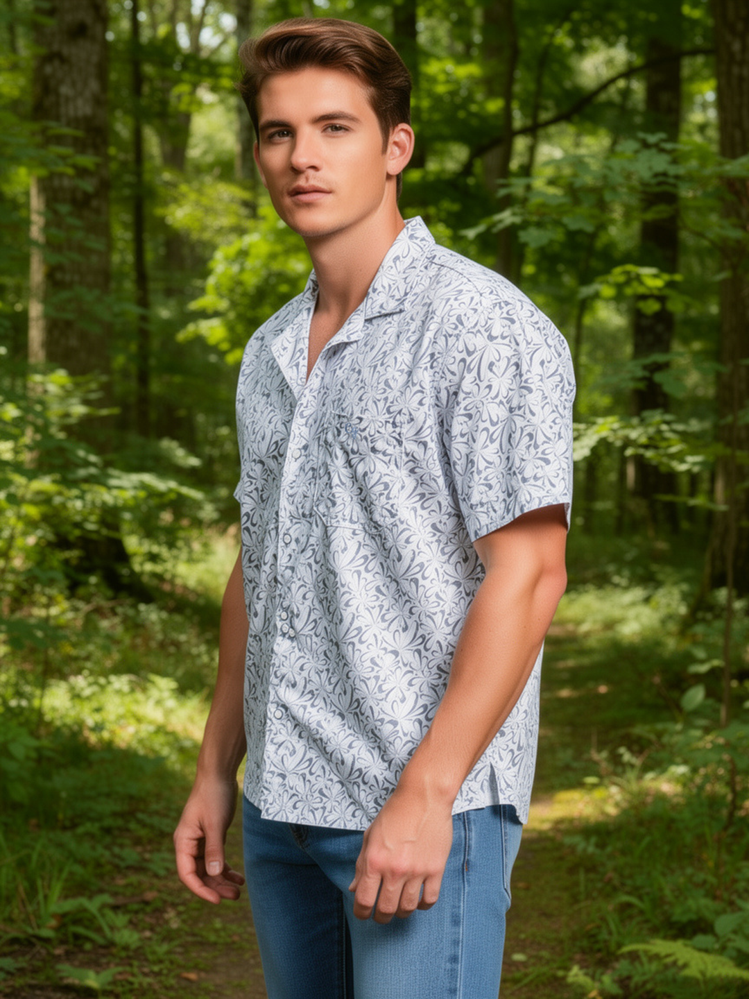 Mineral Blue Floral Printed Casual Shirt