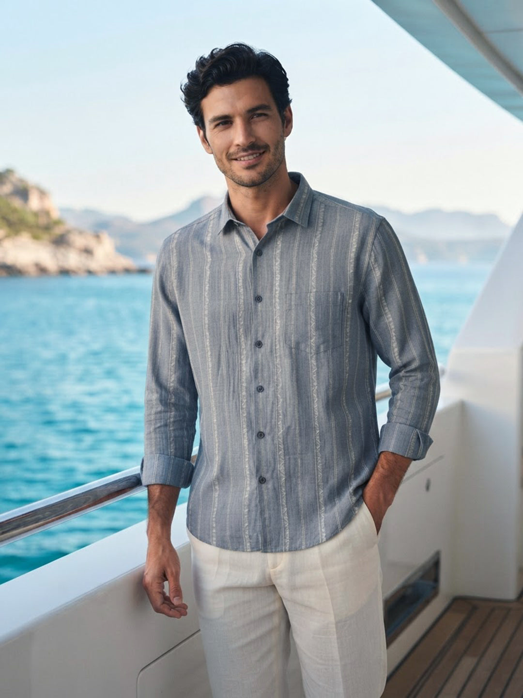 Storm Blue Vertical Stripes Casual Shirt
