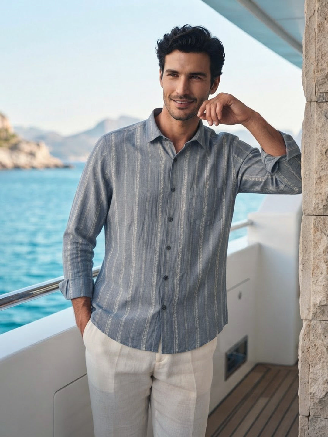 Storm Blue Vertical Stripes Casual Shirt