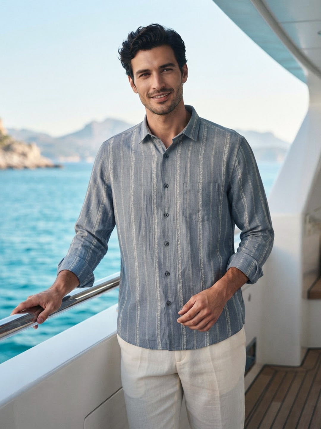 Storm Blue Vertical Stripes Casual Shirt