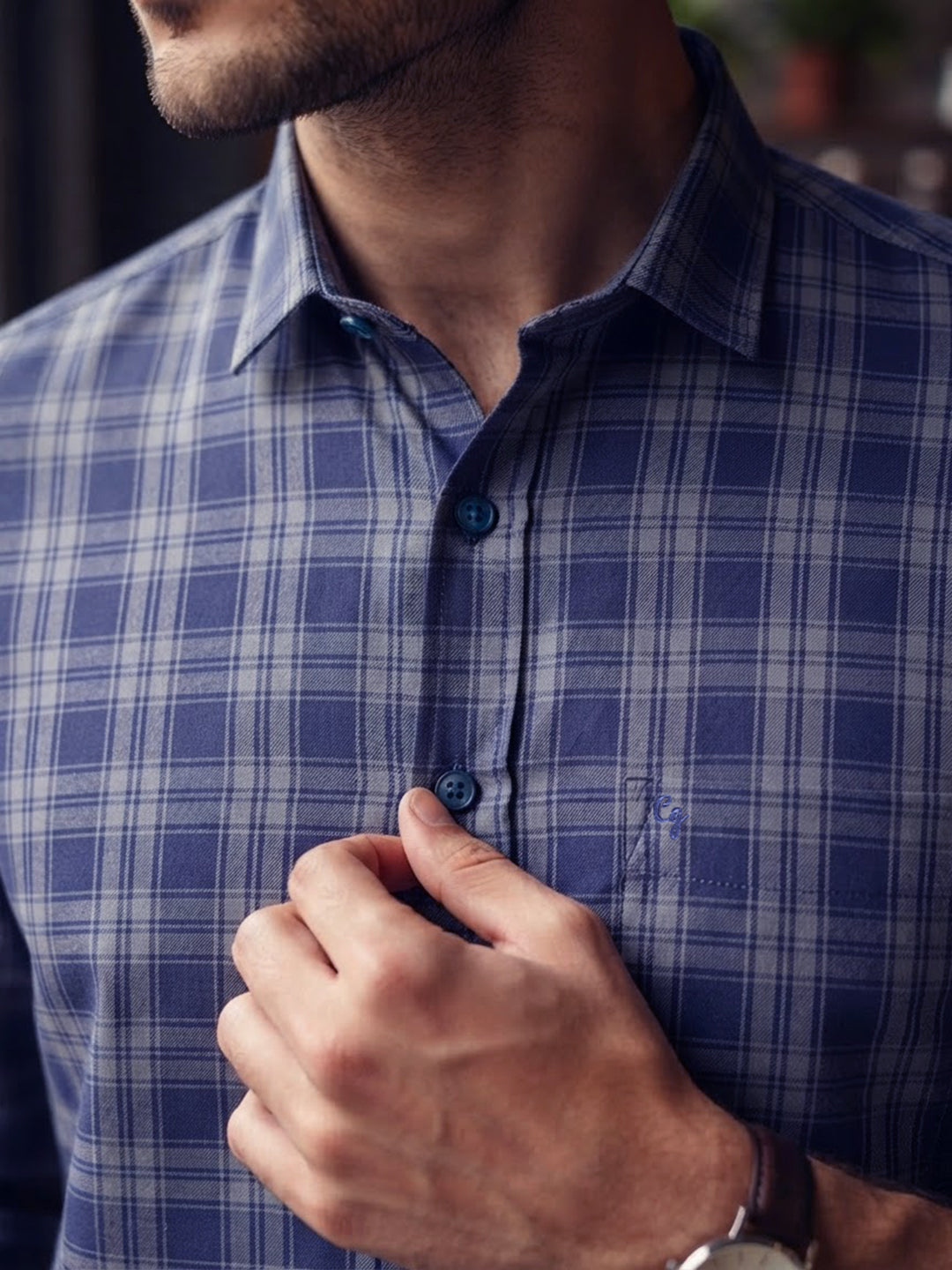 Deep Indigo Blue Checked Casual Shirt