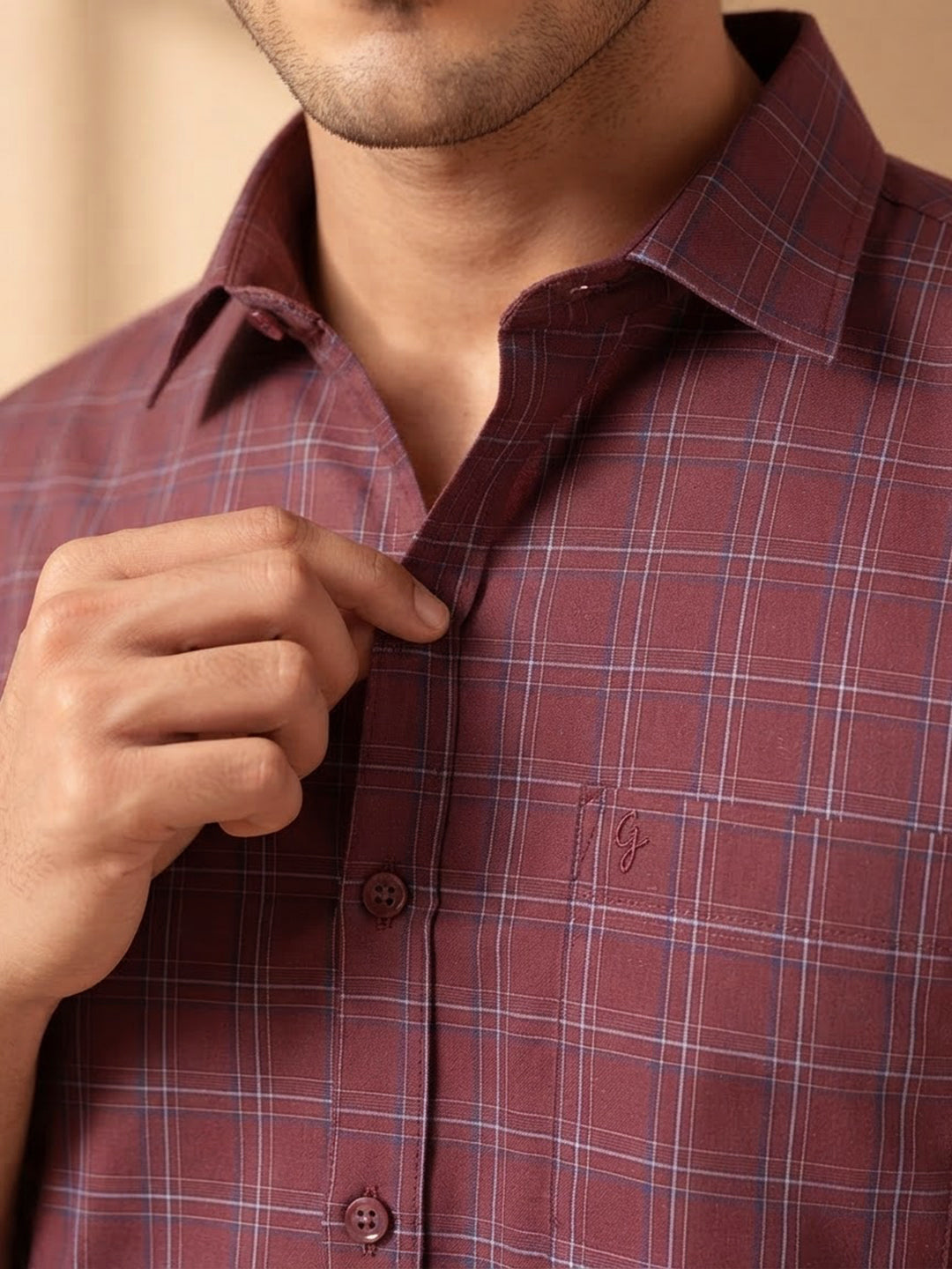 Burgundy Red Checked Casual Shirt
