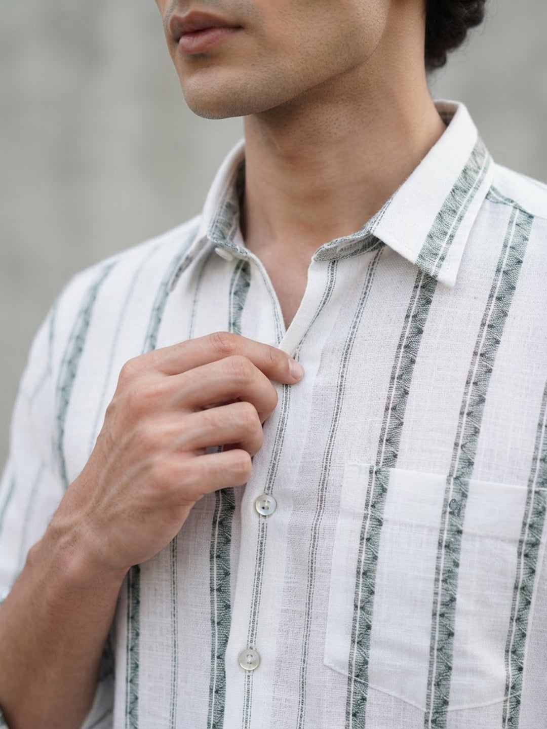 Sage Ivory Stripes Casual Shirt