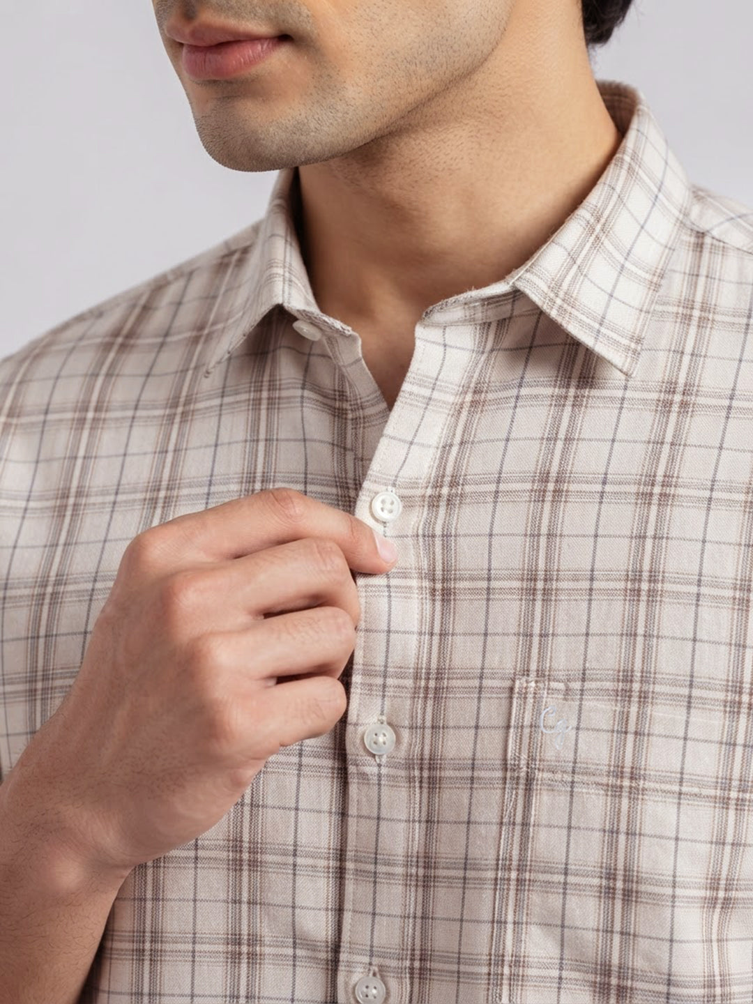 Taupe Beige and Cream Checked Casual Shirt