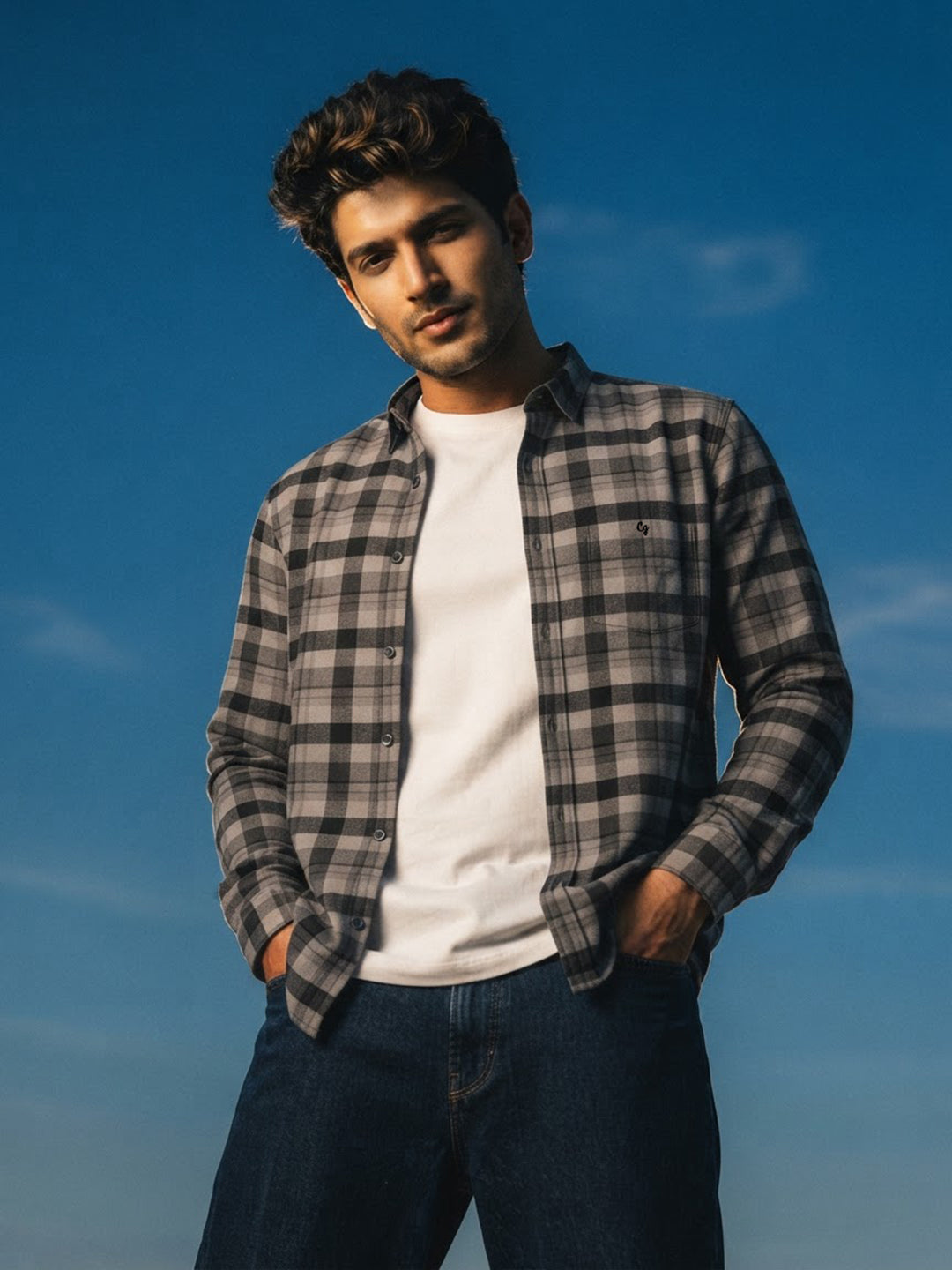 Slate Grey Checked Casual Shirt