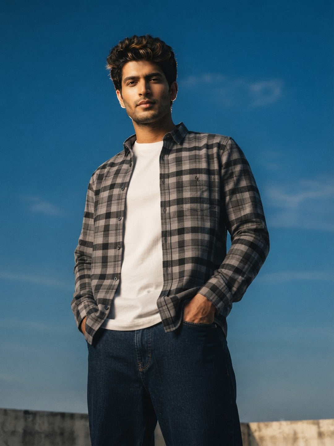 Slate Grey Checked Casual Shirt