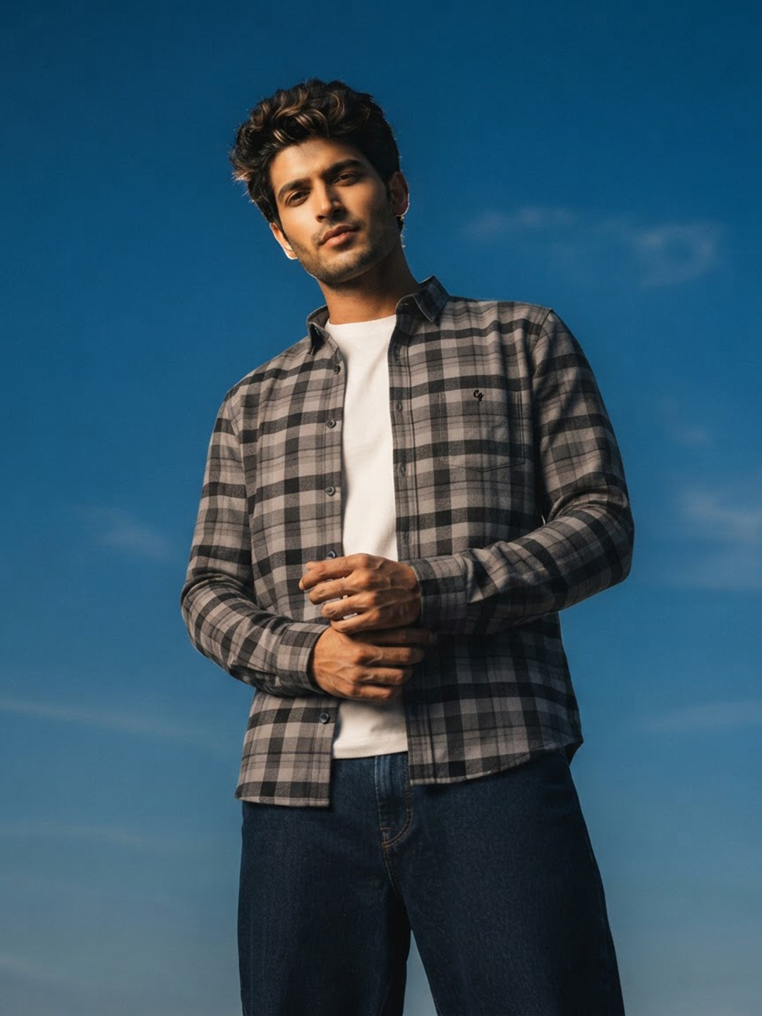Slate Grey Checked Casual Shirt