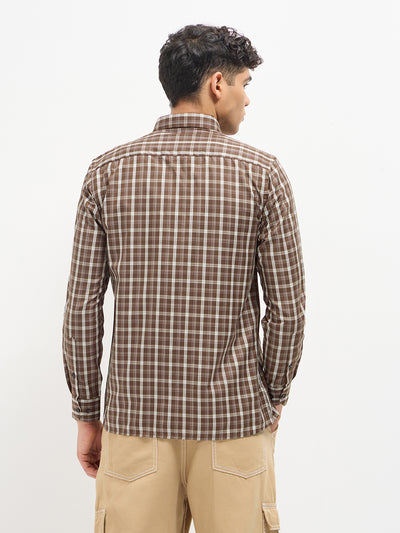 Brick Brown Checked Casual Shirt
