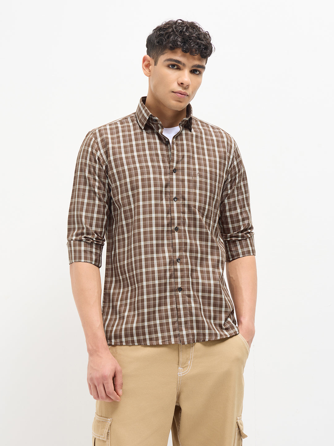 Brick Brown Checked Casual Shirt