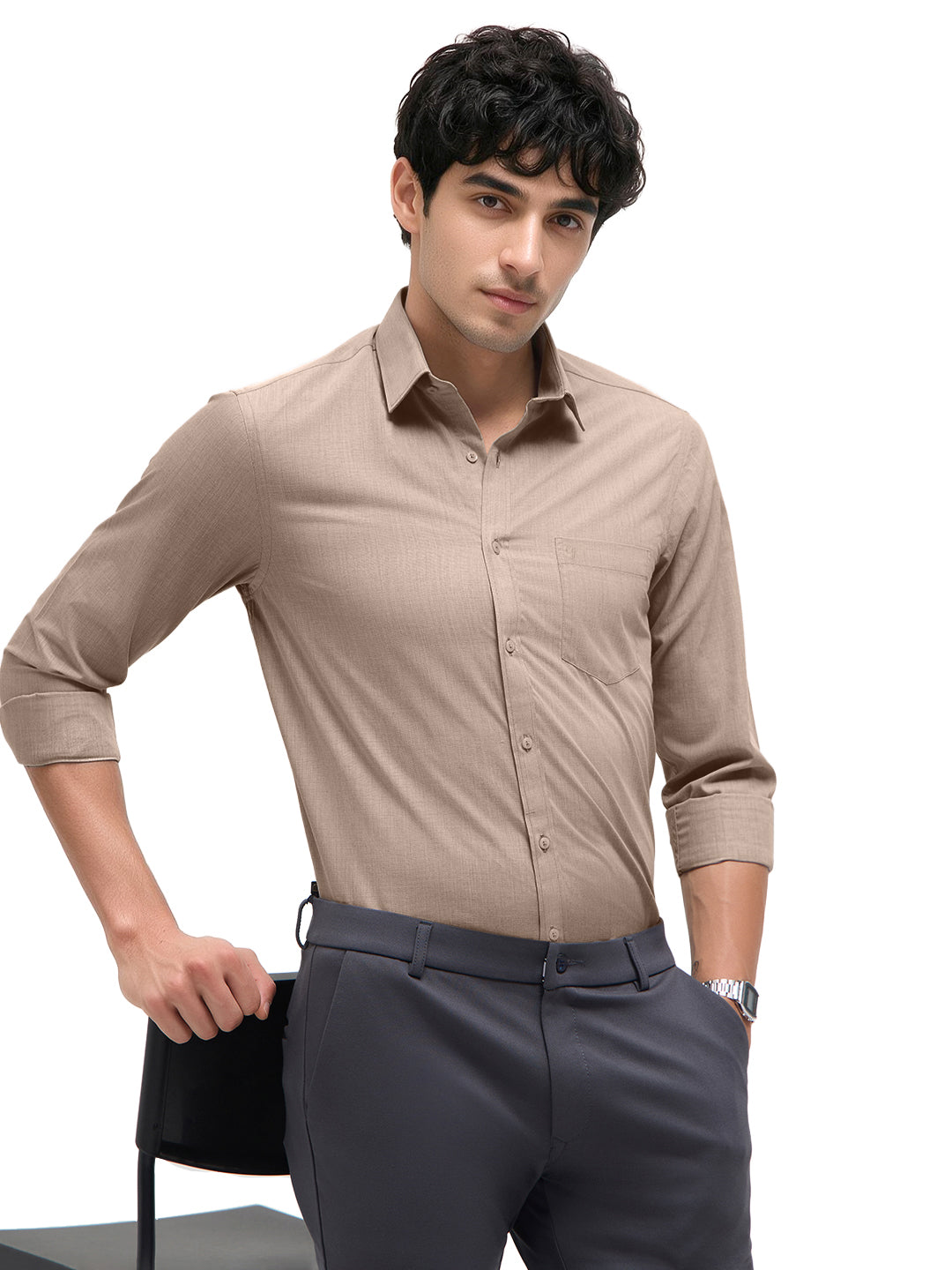 Sandstone Beige Plain Formal Shirt