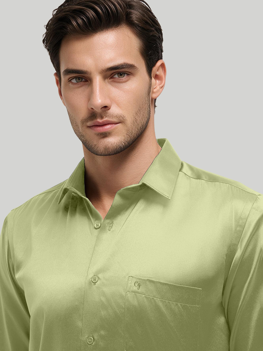 Olive Frost Plain Satin Formal Shirt