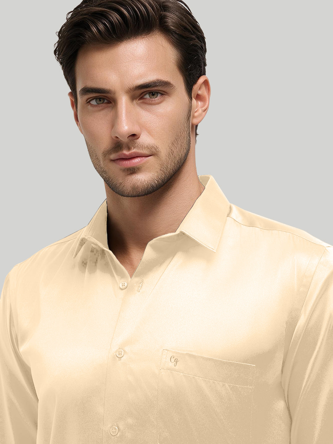 Butter Cream Plain Satin Formal Shirt