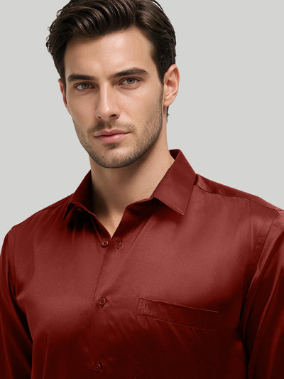 Ruby Red Plain Satin Formal Shirt