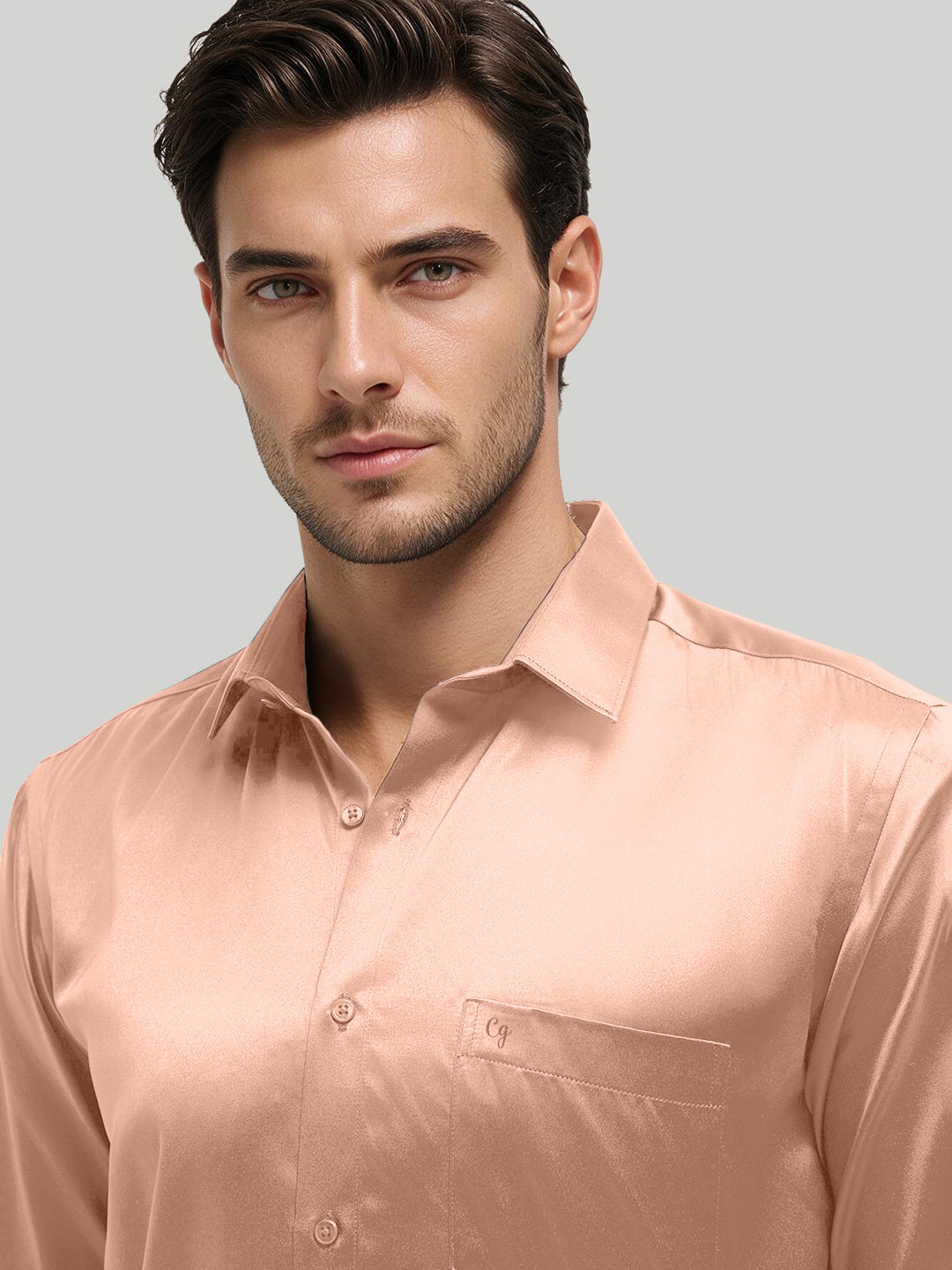 Coral Beige Plain Satin Formal Shirt