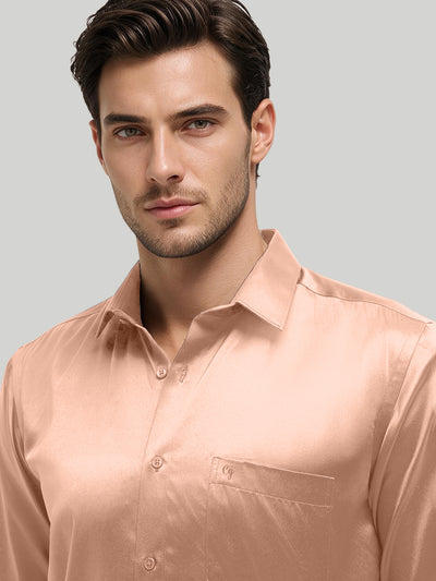 Coral Beige Plain Satin Formal Shirt