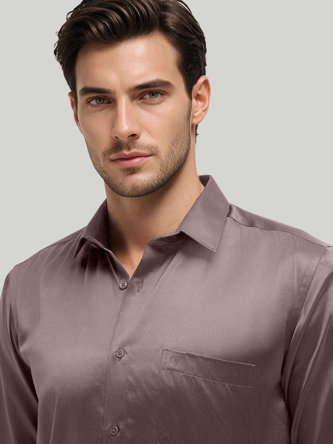 Ash Mocha Plain Satin Formal Shirt