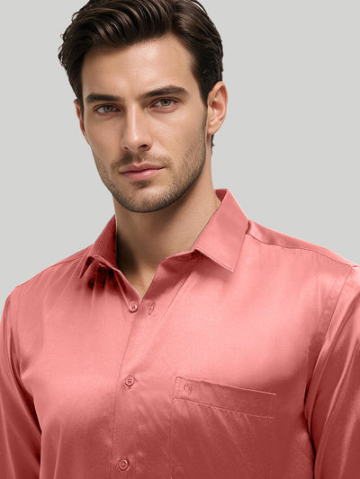 Dusty Coral Plain Satin Formal Shirt