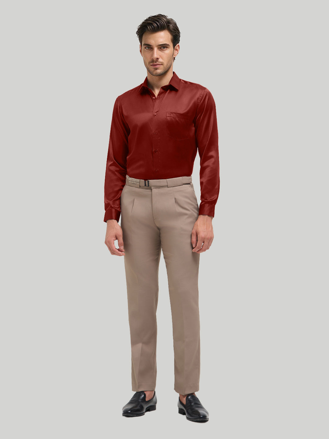 Ruby Red Plain Satin Formal Shirt