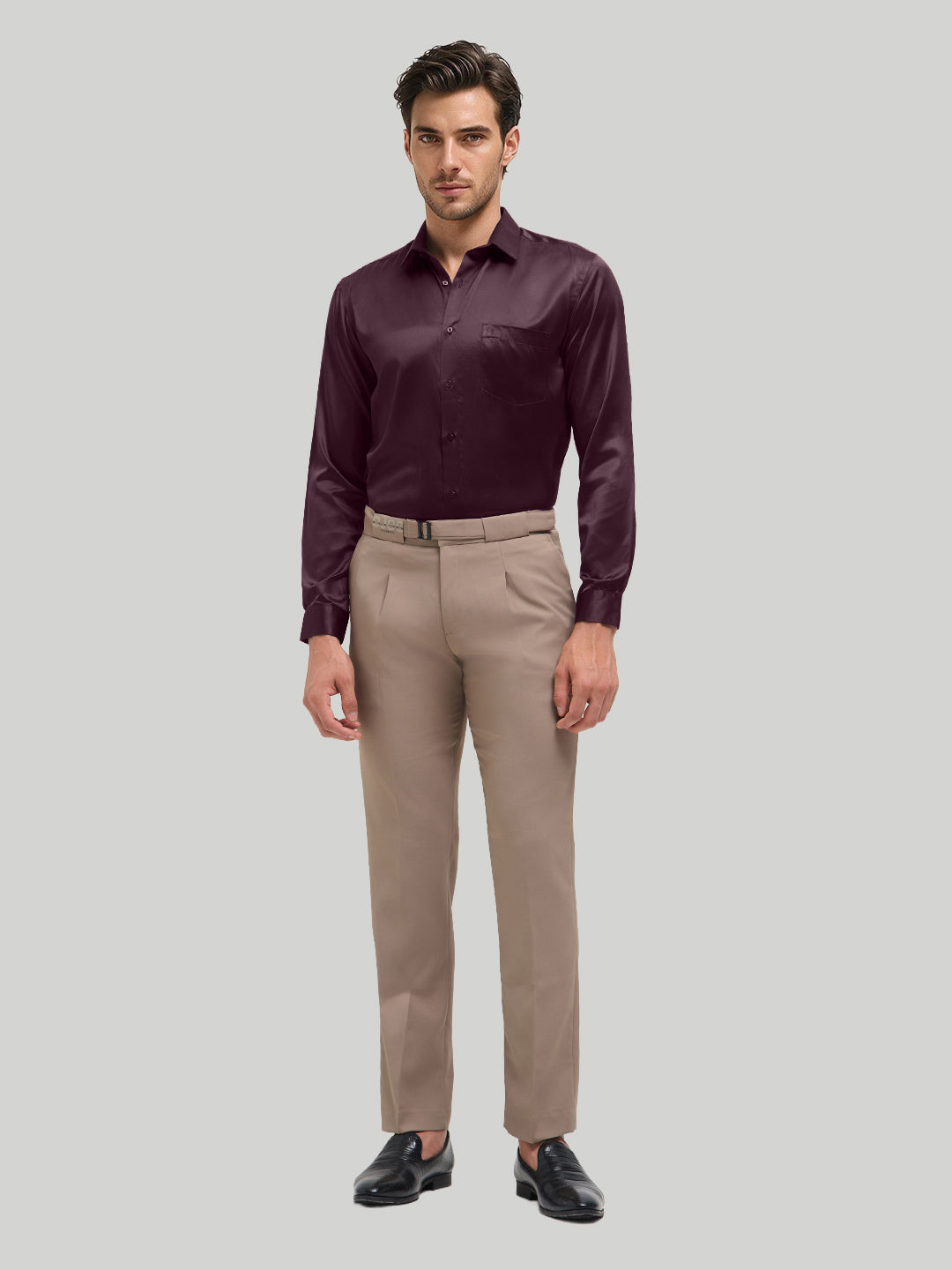 Vintage Plum Plain Satin Formal Shirt