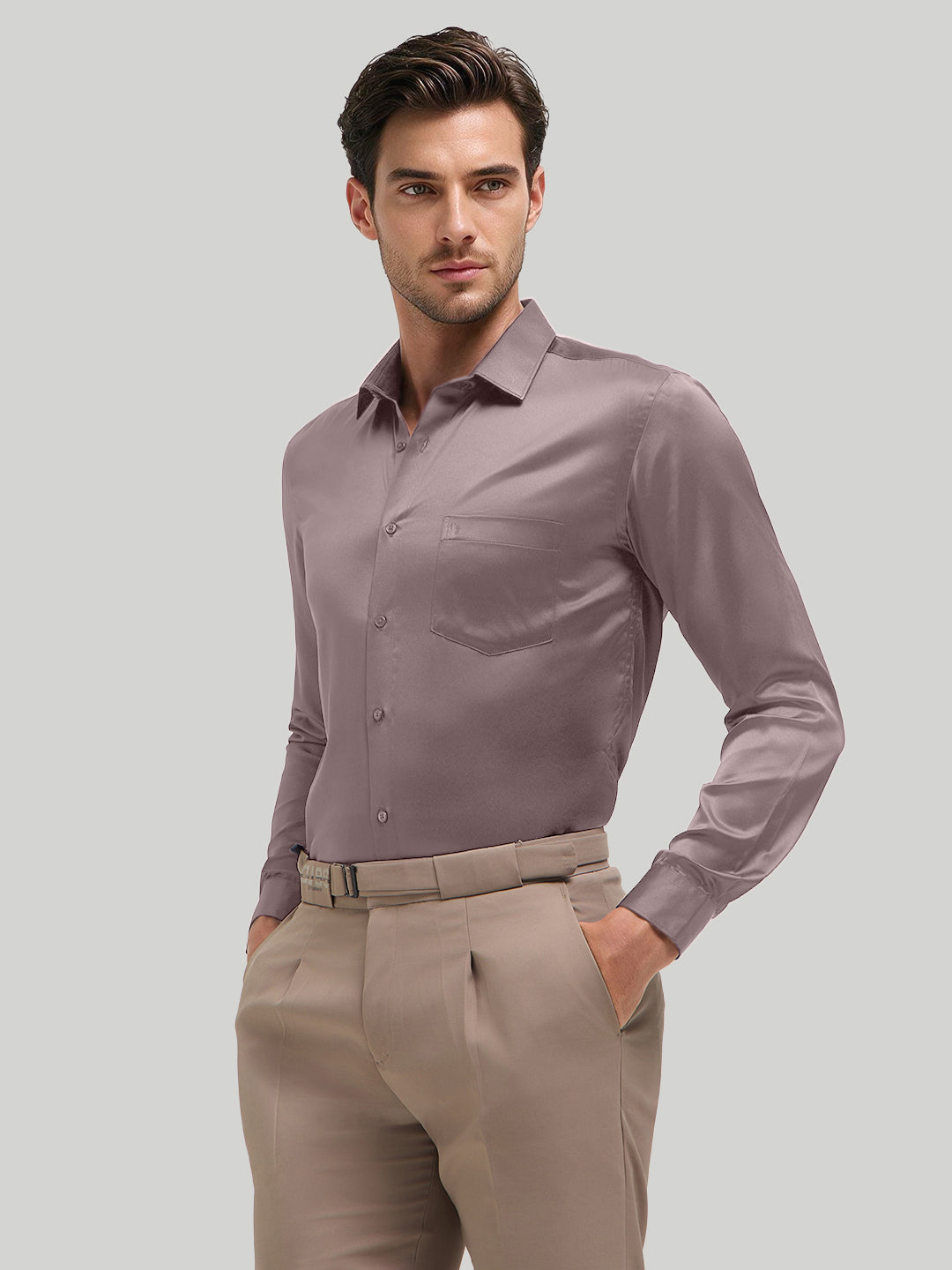 Ash Mocha Plain Satin Formal Shirt