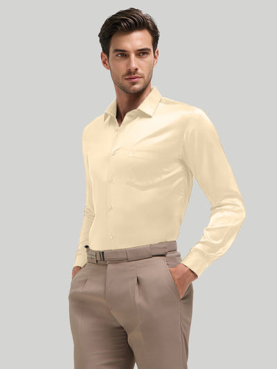 Butter Cream Plain Satin Formal Shirt