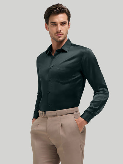 Emerald Tide Plain Satin Formal Shirt