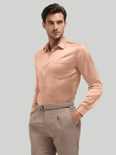 Coral Beige Plain Satin Formal Shirt