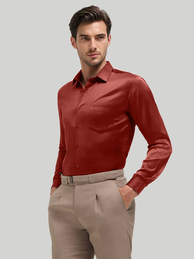 Ruby Red Plain Satin Formal Shirt