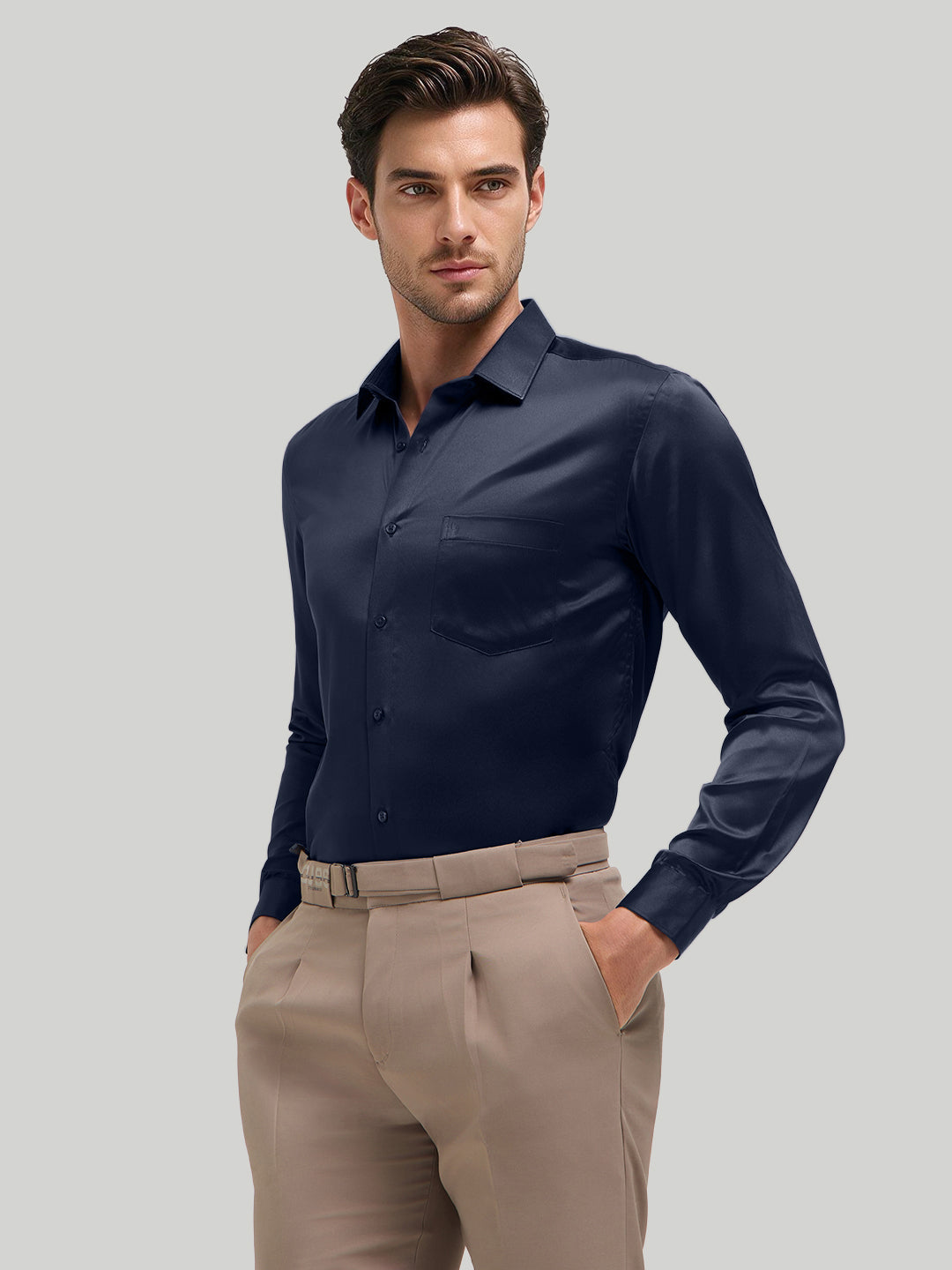 Shadow Indigo Plain Satin Formal Shirt