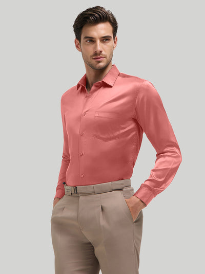 Dusty Coral Plain Satin Formal Shirt
