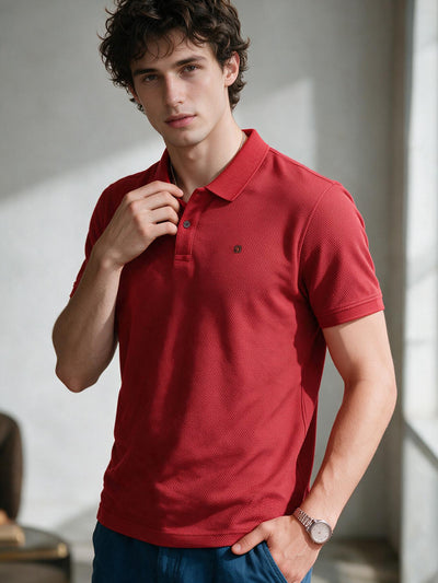 Brick Maroon Textured Polo T Shirt