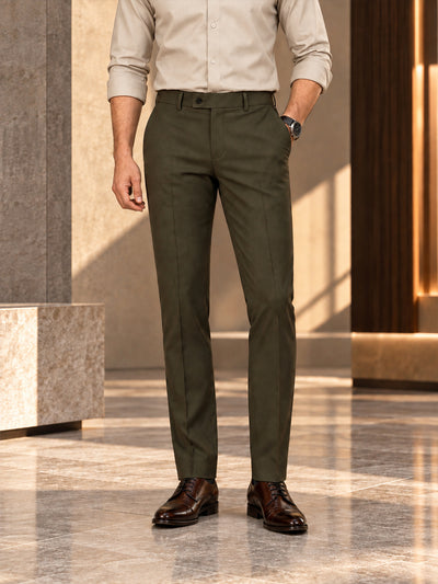 Pastel Olive Solid Formal Trousers