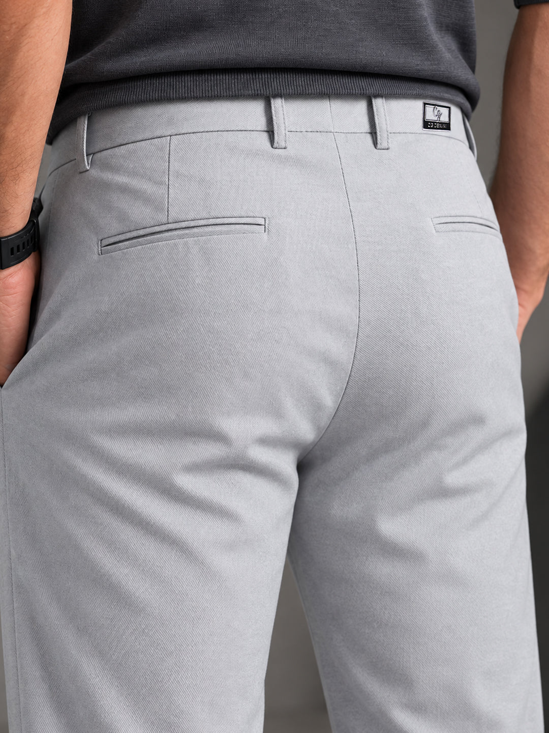 Light Grey Solid Casual Trousers