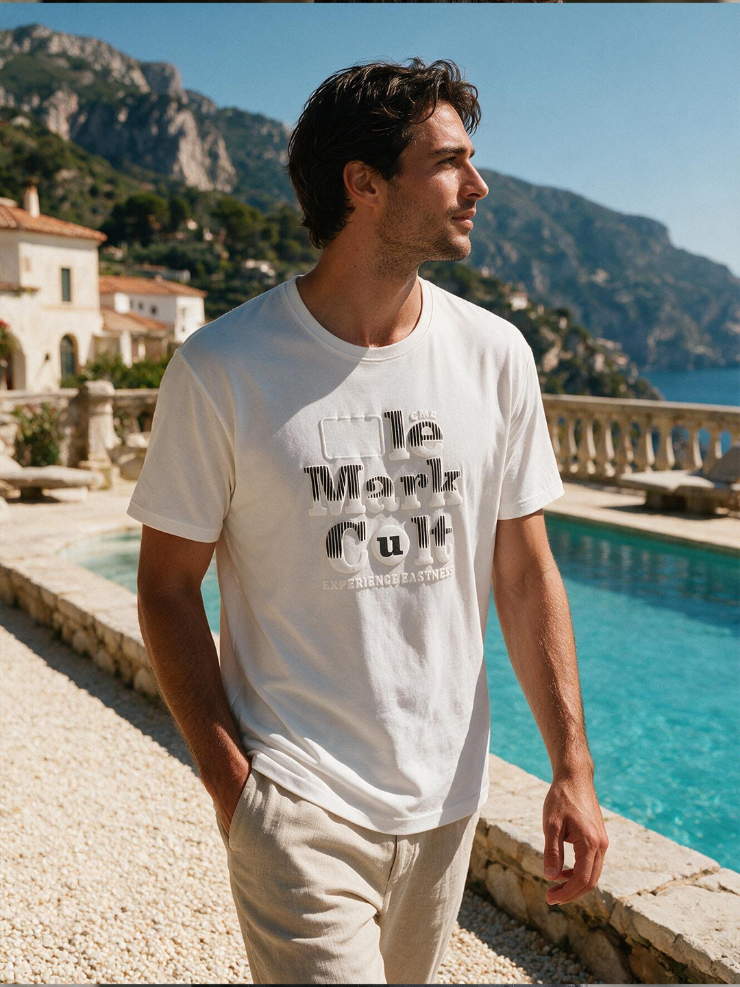 Cream White Printed Crew Neck T Shirt