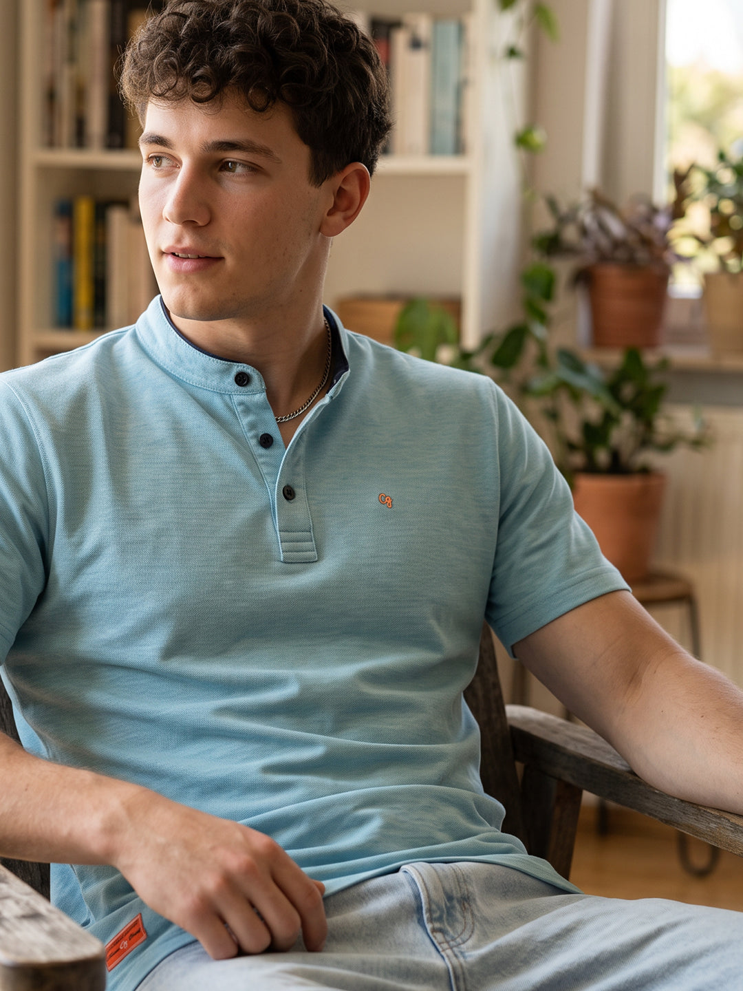 Dusty Teal Blue Textured Polo T Shirt