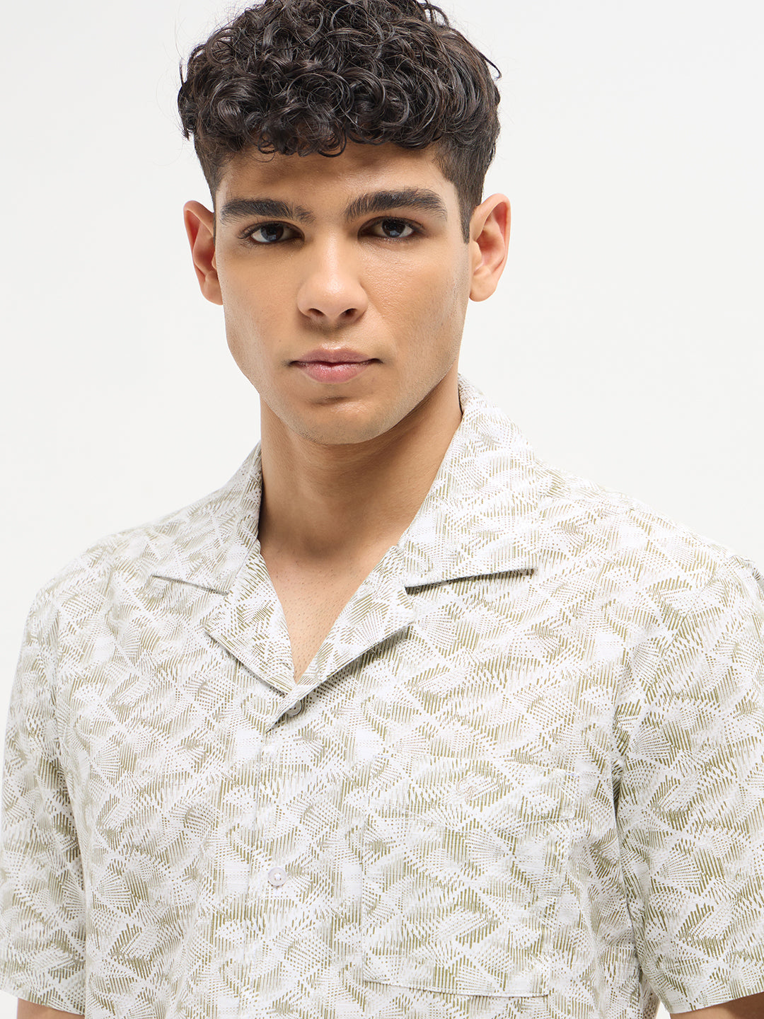 Light Beige Geometirc Printed Casual Shirt