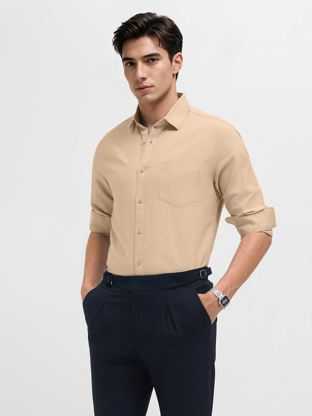 Ash Beige Plain Formal Shirt