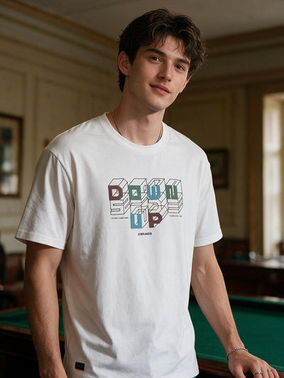 White Printed Crew Neck T Shirt