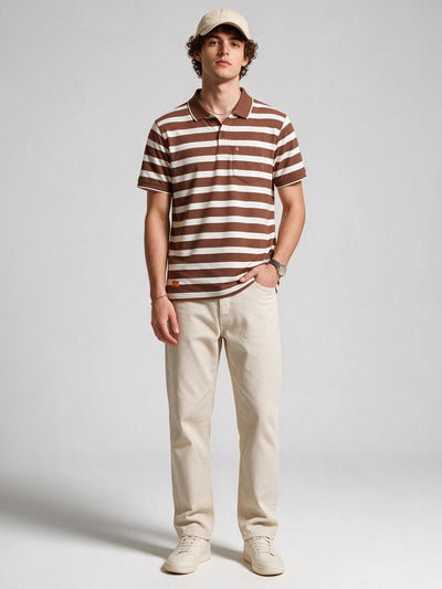 Brown and Cream Stripes Polo T Shirt
