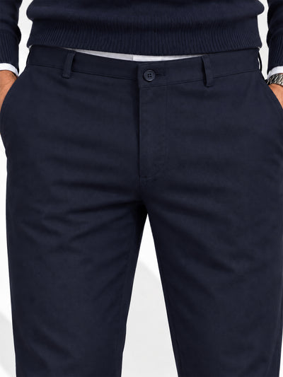 Navy Indigo Solid Casual Trousers