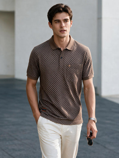 Coffee Brown Textured Printed Polo T Shirt