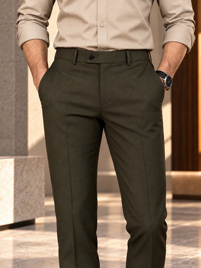 Pastel Olive Solid Formal Trousers
