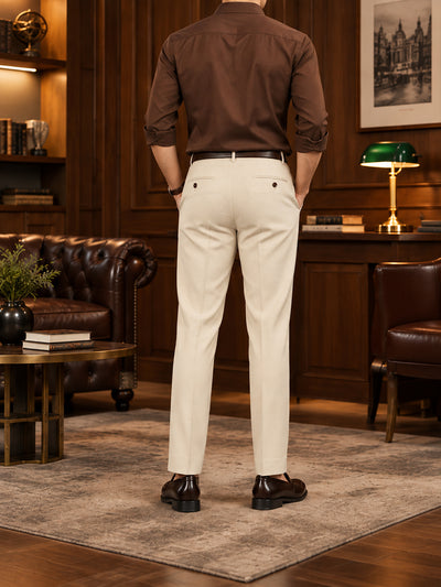 Light Beige Solid Formal Trousers