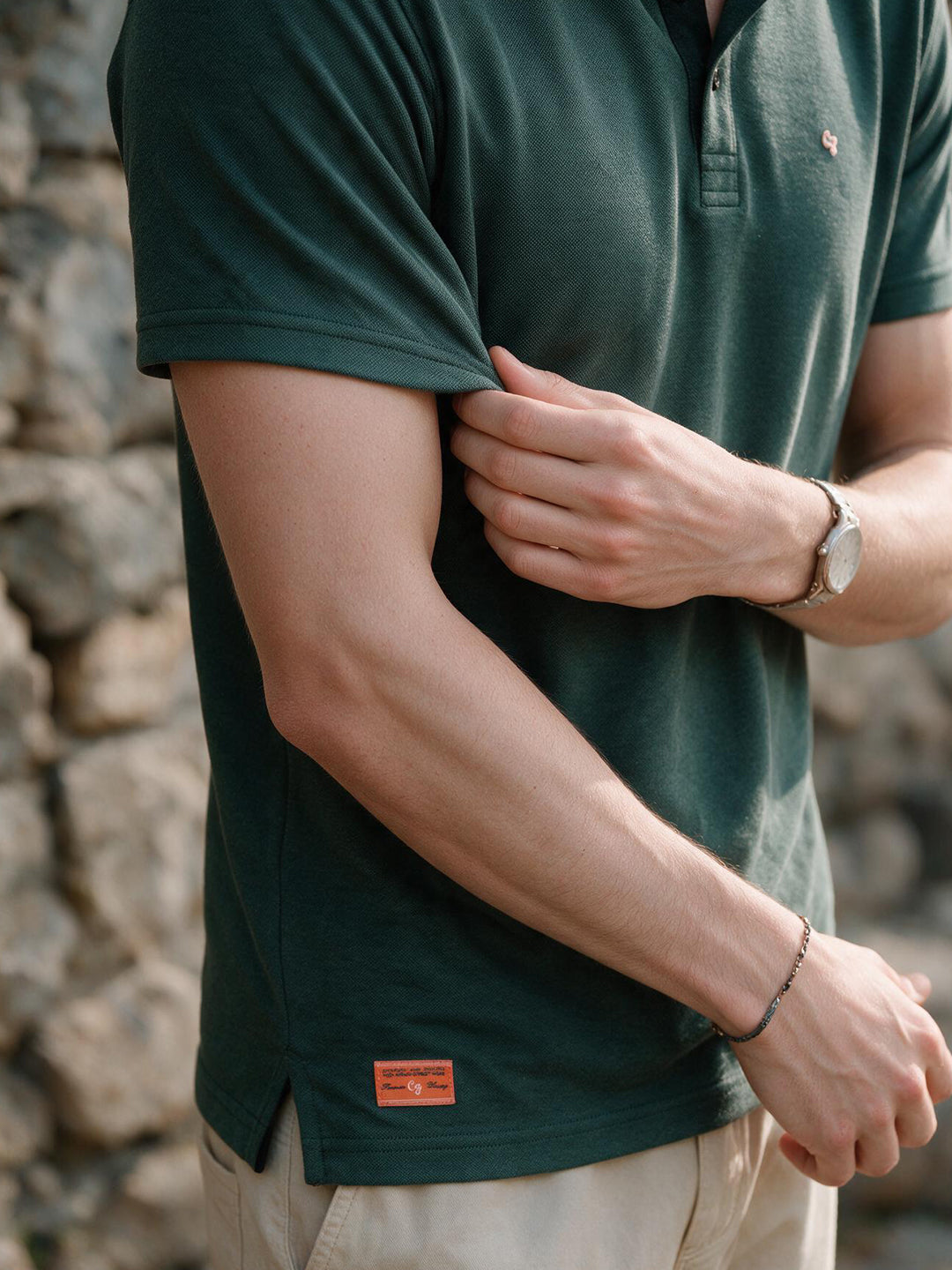 Slate Olive Textured Mandarin T Shirt