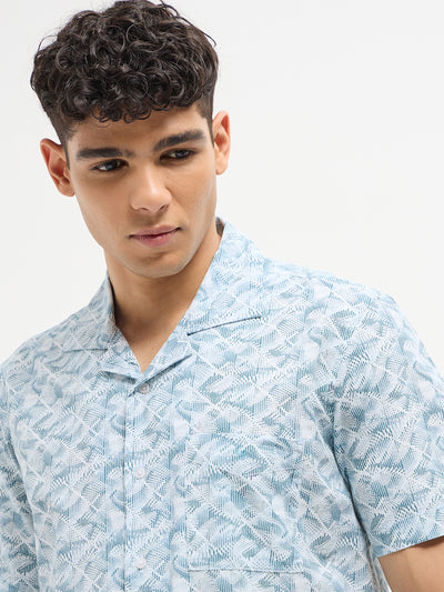 Sky Blue Geometric Printed Casual Shirt