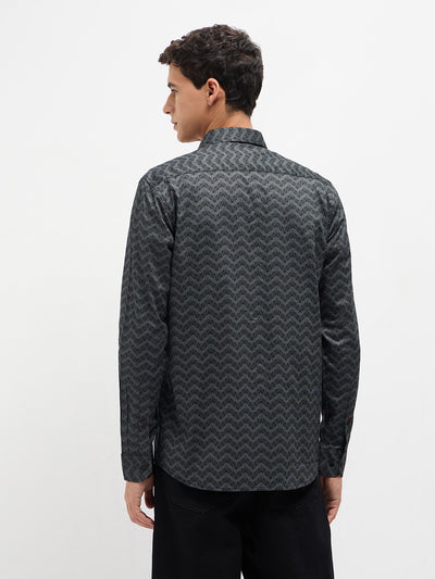 Graphite Grey and Black Geometric Printed Casual Shirt