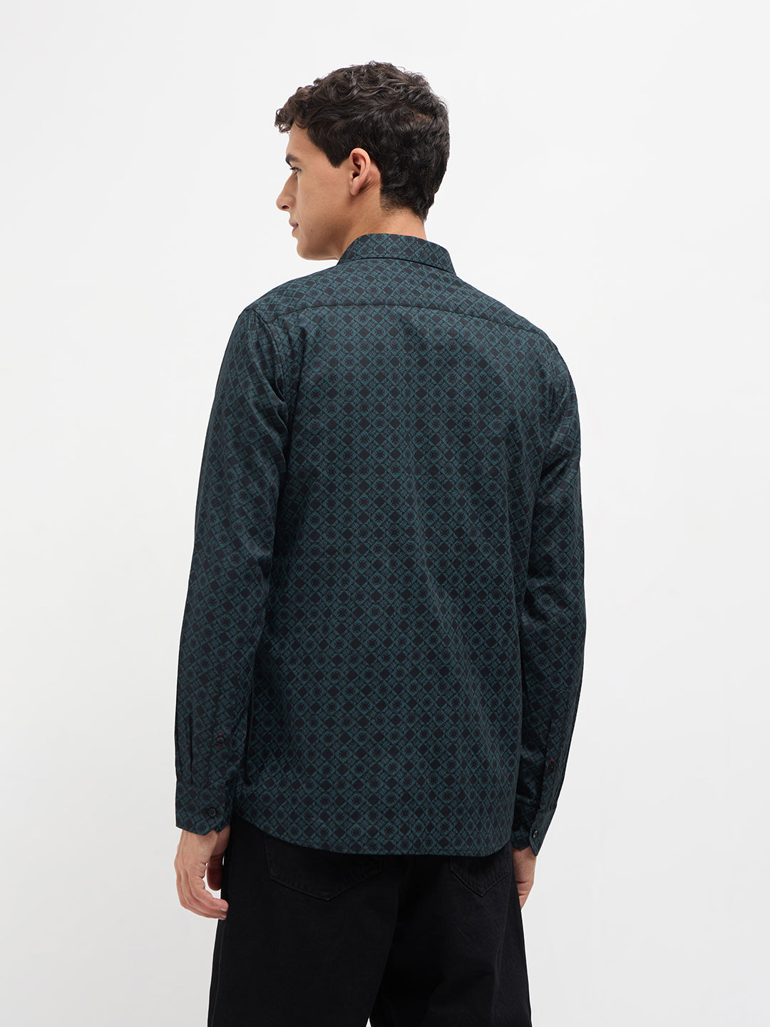 Dark Teal Geometric Printed Shirt