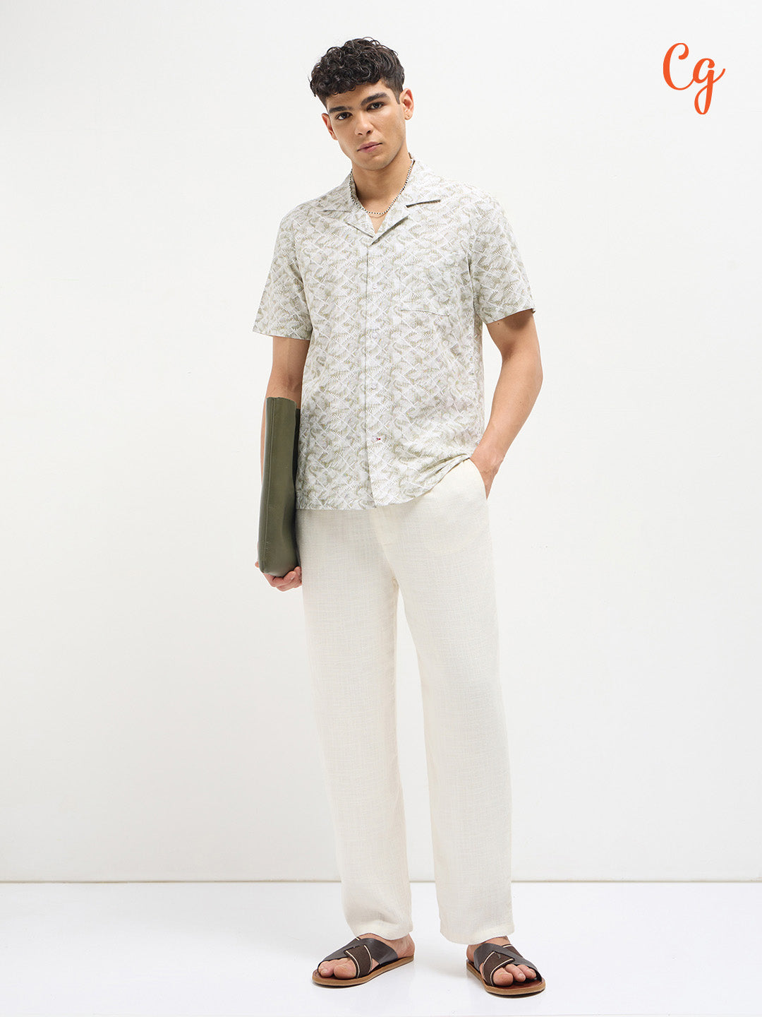 Light Beige Geometirc Printed Casual Shirt