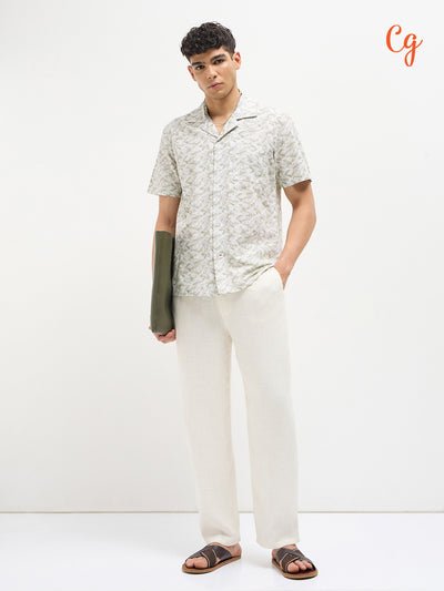 Light Beige Geometirc Printed Casual Shirt