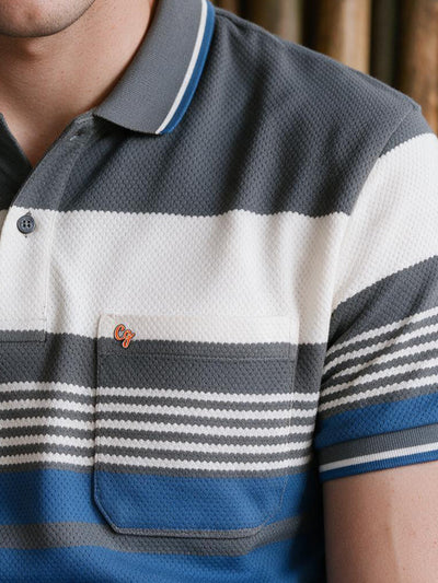Steel Blue and Charcoal Stripes Polo T Shirt